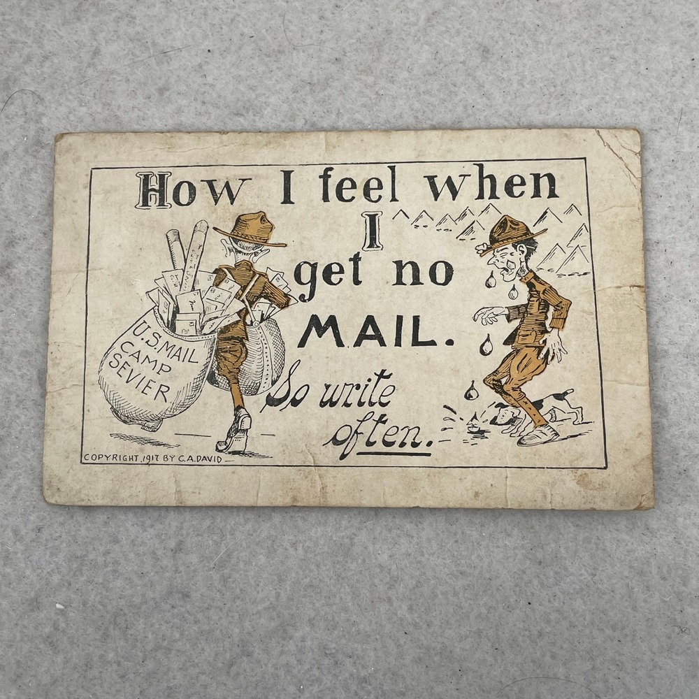 1918 WWI Camp Sevier SC Postcard C.A. David Comic Soldier 59th Infantry Mail
